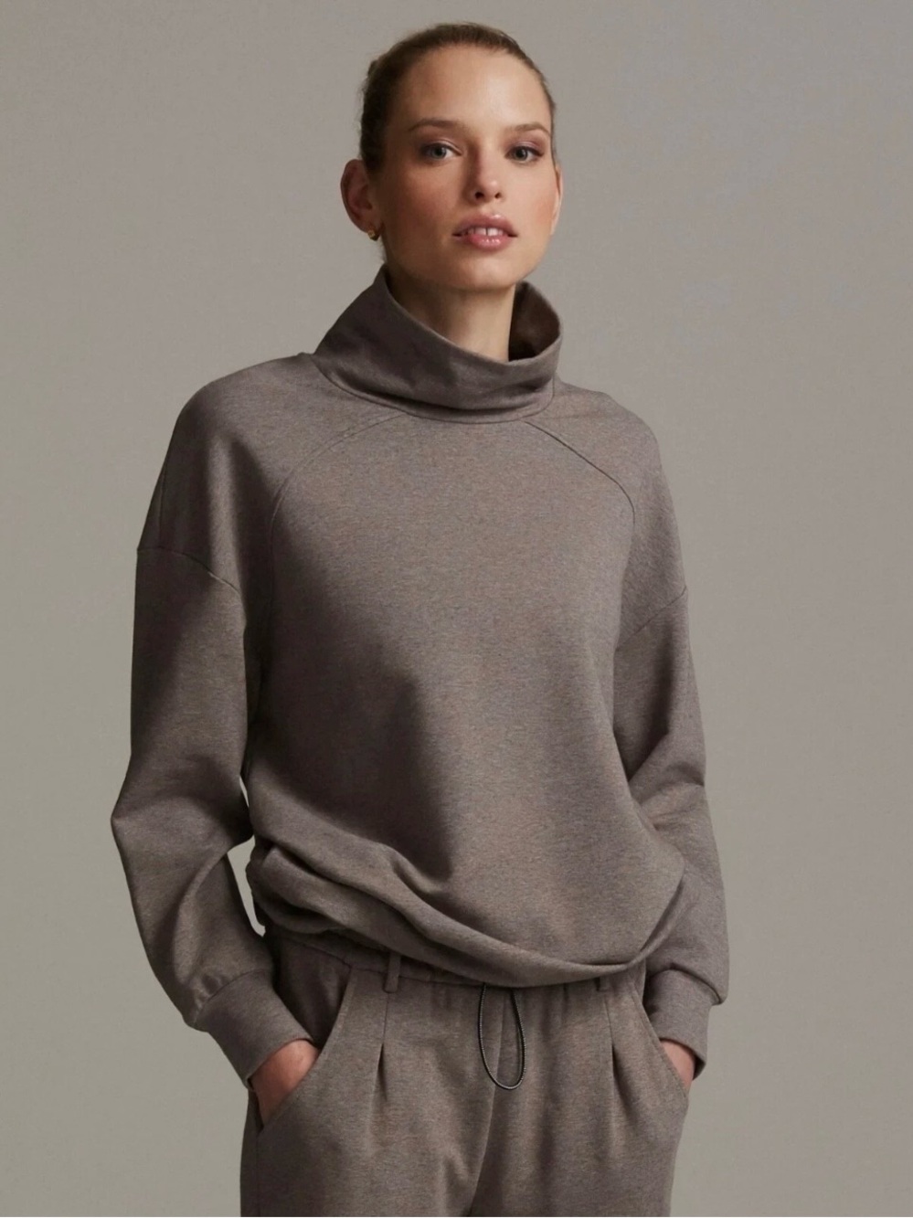 Varley Morrison Sweatshirt Cinder/Taupe, Funnel-Neck Pullover, Long Sleeve, XS